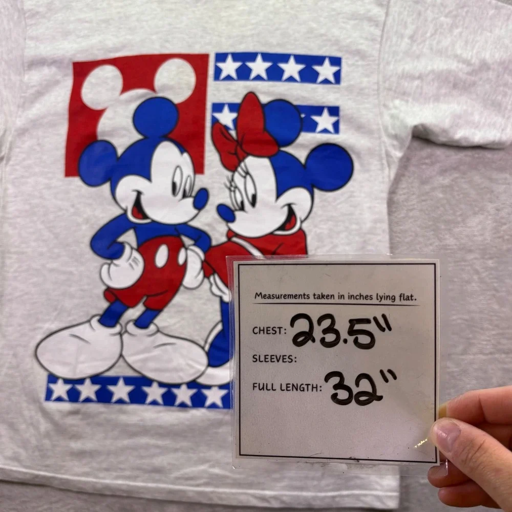 Vintage Mickey Unlimited Unisex T-Shirt OSFA Grey Patriotic Mickey Minnie 90s